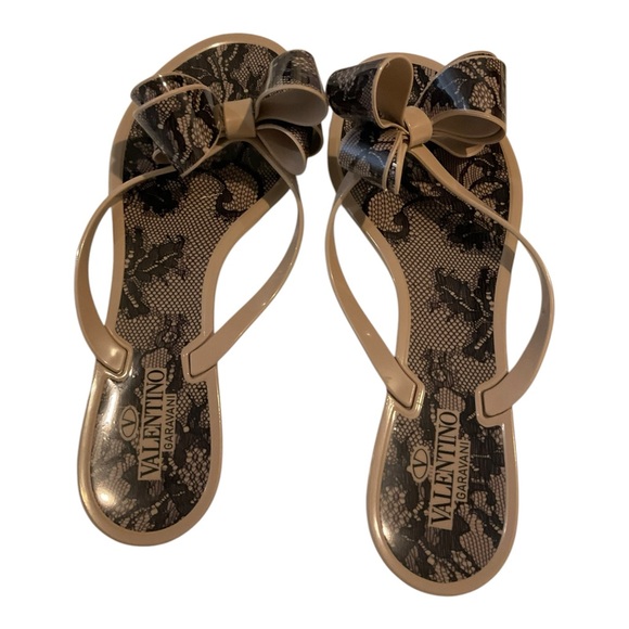 Valentino Garavani Women’s Lace Print Rubber Slides With Bow Slip On Size 39/9 - Picture 8 of 16
